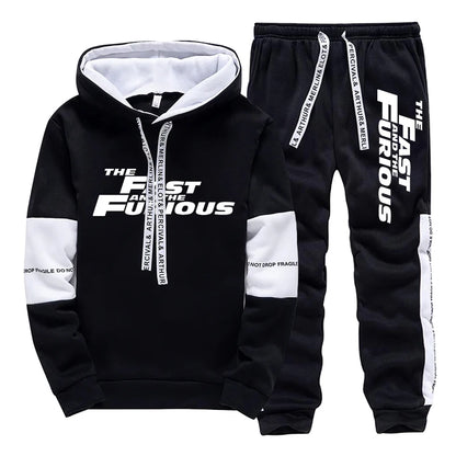 Men's Tracksuit Print Casual Hooded Sweatshirts Set Jogging Clothing Men Daily Commute High Street Fashion Suit 2025 Black White
