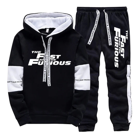 Conjunto de chándal con capucha y estampado para hombre, ropa deportiva informal para el día a día, moda urbana, color negro y blanco, 2025