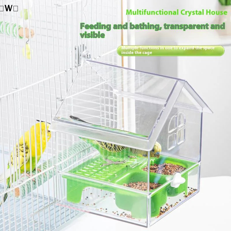 〔W〕Hanging Parrot Feeder Prevent Scattering Bird Feeding Bowl Multifunction Bird Bath Parakeets Bathtub Bird Cage Accessories