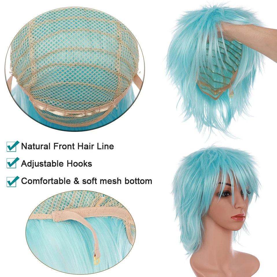 BENIHAIR Synthetic Wig Cosplay Wig White Red Green Blue Pink Yellow Hair Short Layered Wig Fake Hair Extension Men Women Party Wig