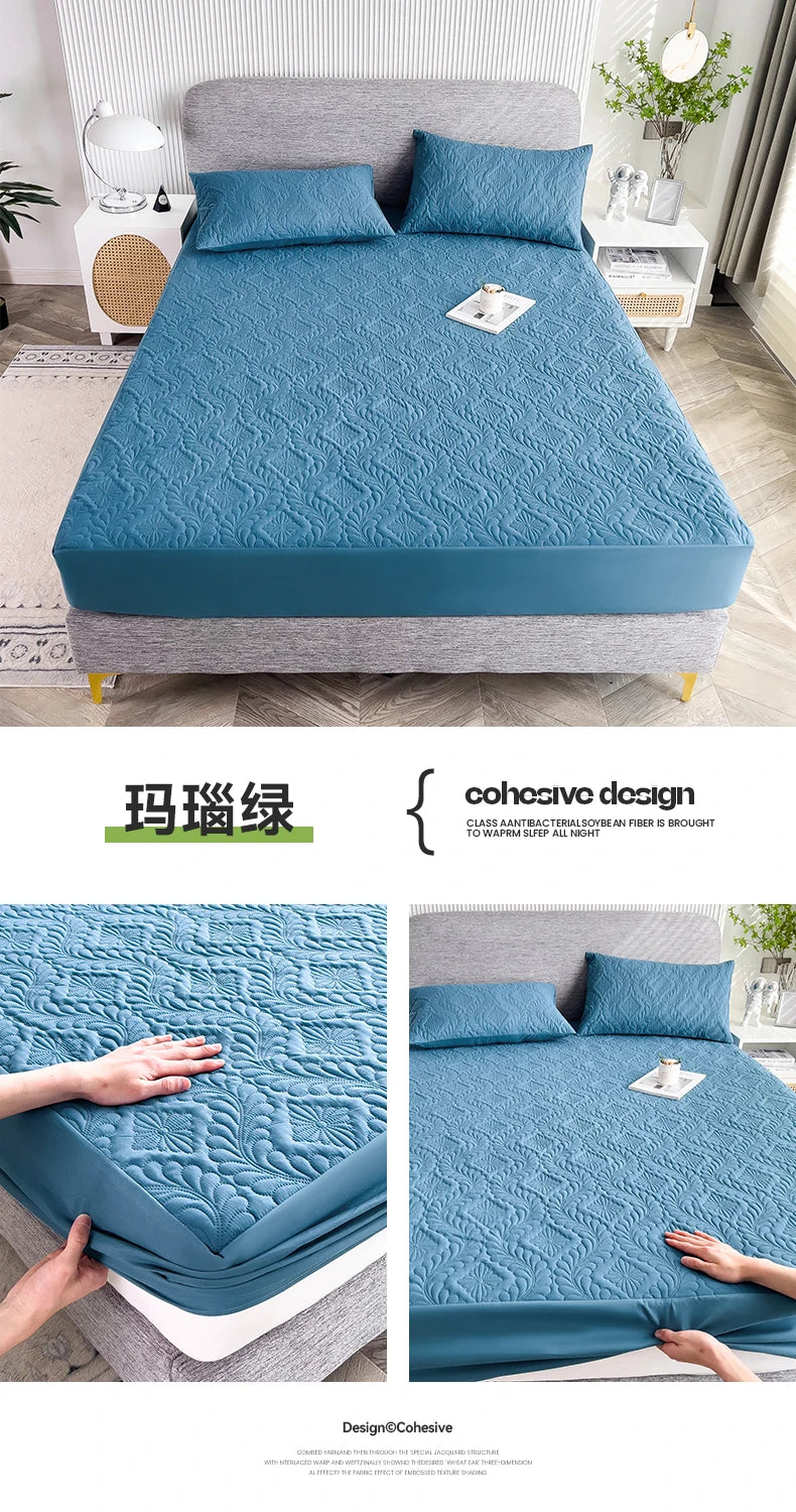 Waterproof Mattress Protector Thicken Fitted Bed Sheet Breathable & Noiseless Mattress Pad for Twin/Double/Queen/King Size Beds