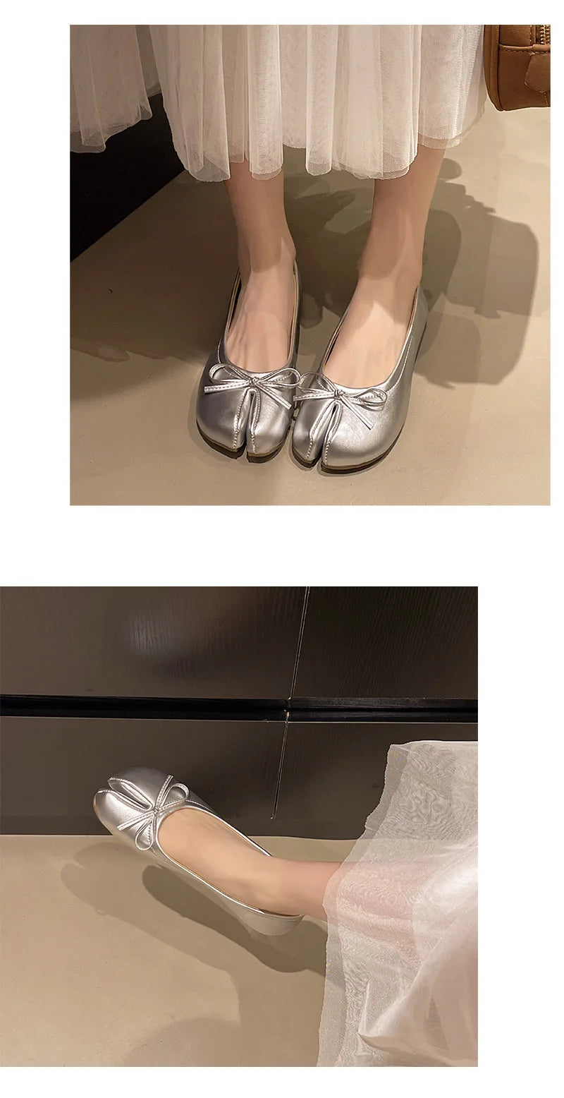 Summer Women's Bowknot Flat Tabi Ninja Shoes Pig Toe Slippers Lazy Person Horse Hoof Shoes Women Split Toe Mocassines Loafers
