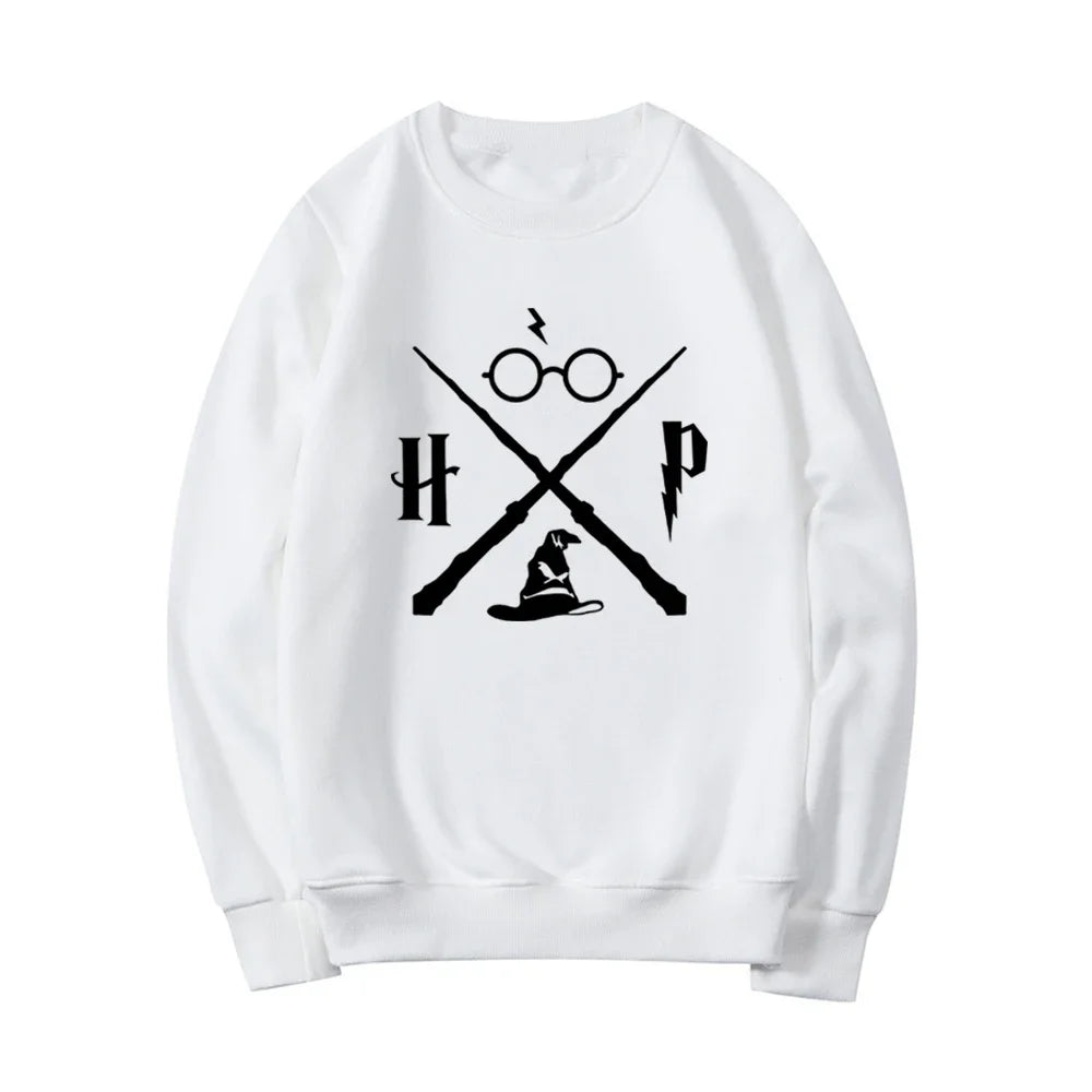 Sudadera con sombrero de mago, sudadera con varita de mago, jerséis HP, sudaderas con capucha gráficas unisex de manga larga, sudaderas de escuela de magia, ropa de calle, top
