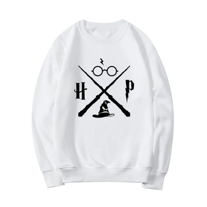 Sudadera con sombrero de mago, sudadera con varita de mago, jerséis HP, sudaderas con capucha gráficas unisex de manga larga, sudaderas de escuela de magia, ropa de calle, top