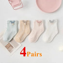 4 par/lote de calcetines finos de malla de verano para bebé, calcetines de algodón suave con dibujos animados para recién nacidos, calcetines transpirables bonitos para niñas pequeñas de princesa