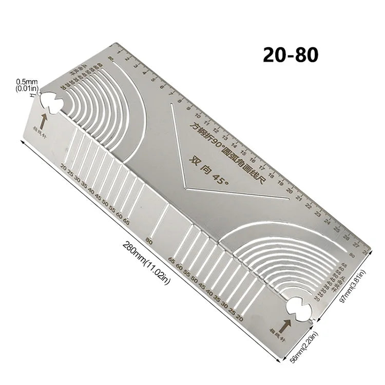 90 Degree Square Steel Bending Ruler Right Angle Arc Bending Drawing Line Ruler Building Parallel Line Drawing Cutting Marking