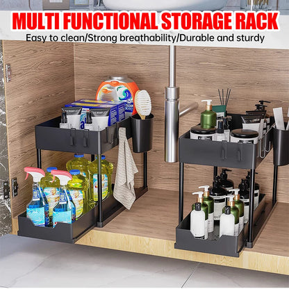 Kitchen Storage Rack with Sliding Cabinet Drawers Multi-Purpose Storage Shelf Holder Kitchen Desktop Organization Rack