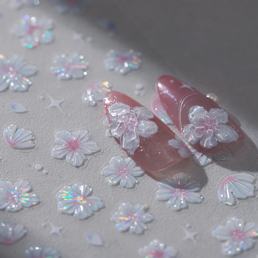 1PCS DIY Spring Adhesive Stickers For Nails Embossed Cherry Blossom 3D Nail Stickers Flower Nail Art Decoration Supplies Decals