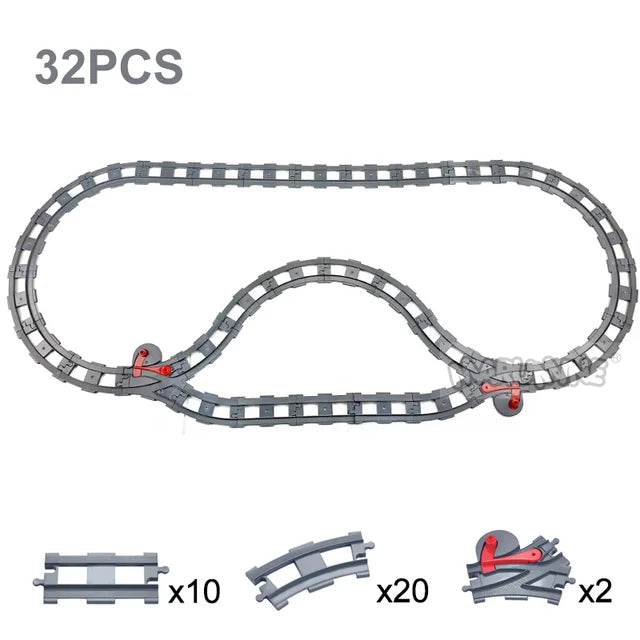 Marumine-Straight and Curved Bricks Track Building, Railway Switch Parts, Train Block, Large Size, Train, City View Accessories, 8PCs 