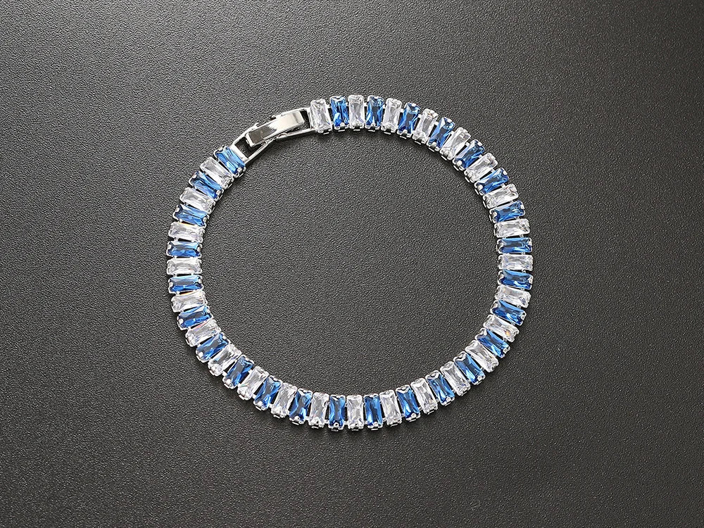 Pulseras de tenis de cristal arcoíris para mujer, color plata Kpop, regalos para amigas, cadena de brazalete de circonitas coloridas, joyería para la mano H167-M