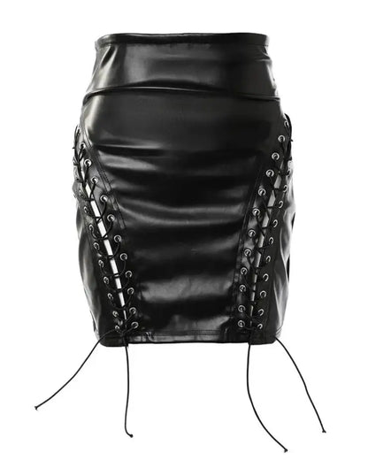 Women's Sexy Leather Skirt 2024 Summer New High Waist Pu Leather Mesh Lace Up Short Skirt Tight Wrap Hip Half Mini Short Skirt
