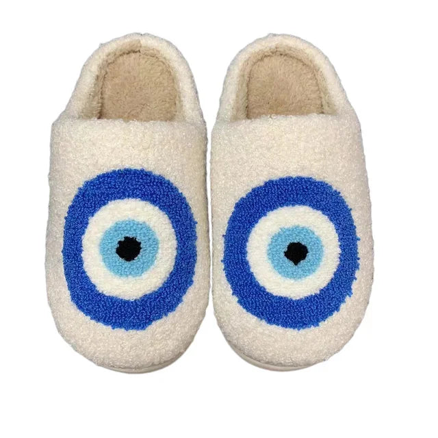 AD Ins Retro Azul pequeno mal olhos dolt Inverno Pelúcia Chinelos Quente Chinelo Moda Calçados Aconchegantes