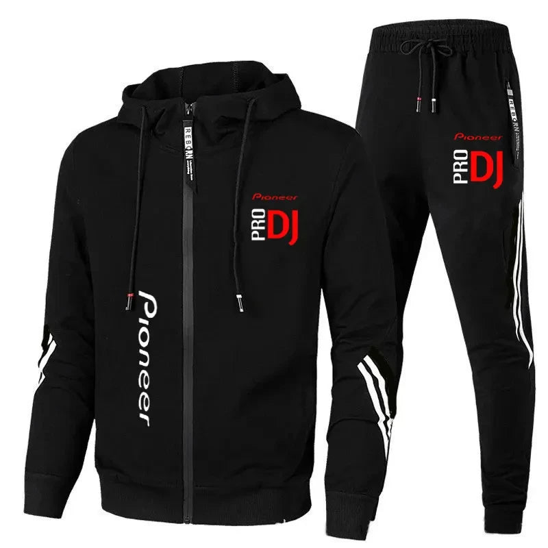 Spring and Autumn Pioneer Pro DJ Fashion Zipper Hooded Sweater Casual Sports Wear Men's Formal Pants Set
