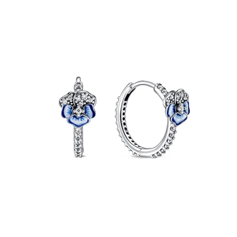 2024 New 925 Silver Plated Double Hoop Earrings For Women Butterfly Sun Moon Heart DIY Accessories 