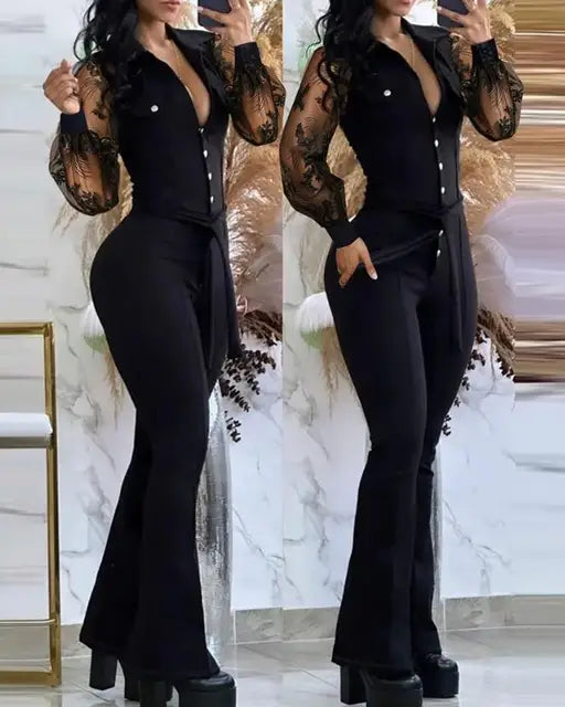 Macacão magro e queimado feminino, moda primavera, detalhe de botões, gola virada para baixo, liso, mangas compridas, diário, queimado, 2023
