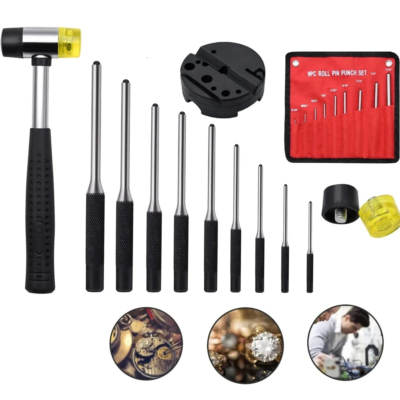 Roll Pin Punch Tool Set Storage Smithing Small Punch Long Tools Removing Repair Bench Block Roll Pin Punch Set Hammer Metric