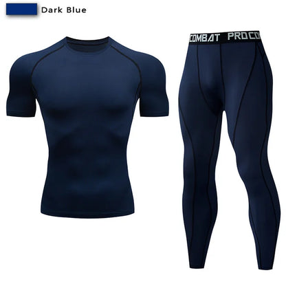 Terno Sportswear Compressão para Homens, Conjuntos de Yoga Esportes Apertados, Treino Ginásio, Jogging, MMA Fitness Vestuário, Calças de Treino, Terno Esportivo, 2PCs