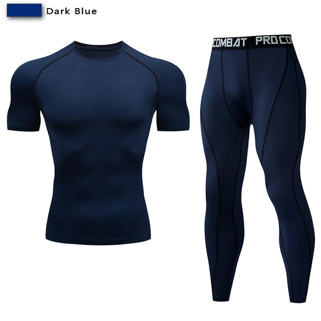 Traje deportivo de compresión para hombre, conjunto deportivo ajustado de yoga, entrenamiento en gimnasio, jogging, ropa deportiva MMA, pantalones de entrenamiento, traje deportivo (2 piezas) 