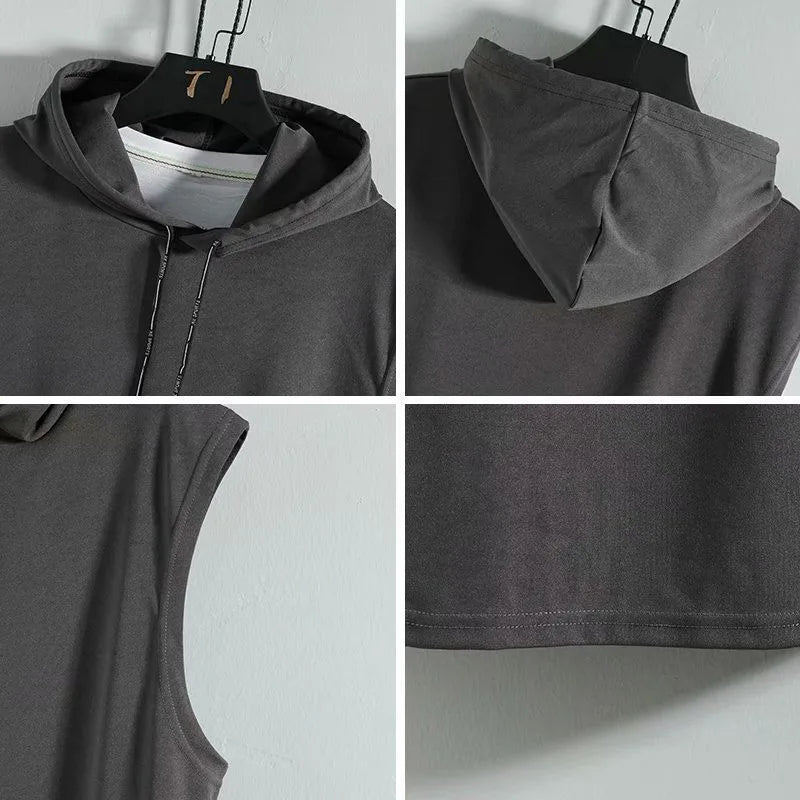 M-3XL regata masculina colete sem mangas camisetas com capuz masculino t camisa ginásio exercício esportes camisa de golfe estilo coreano casual cor sólida