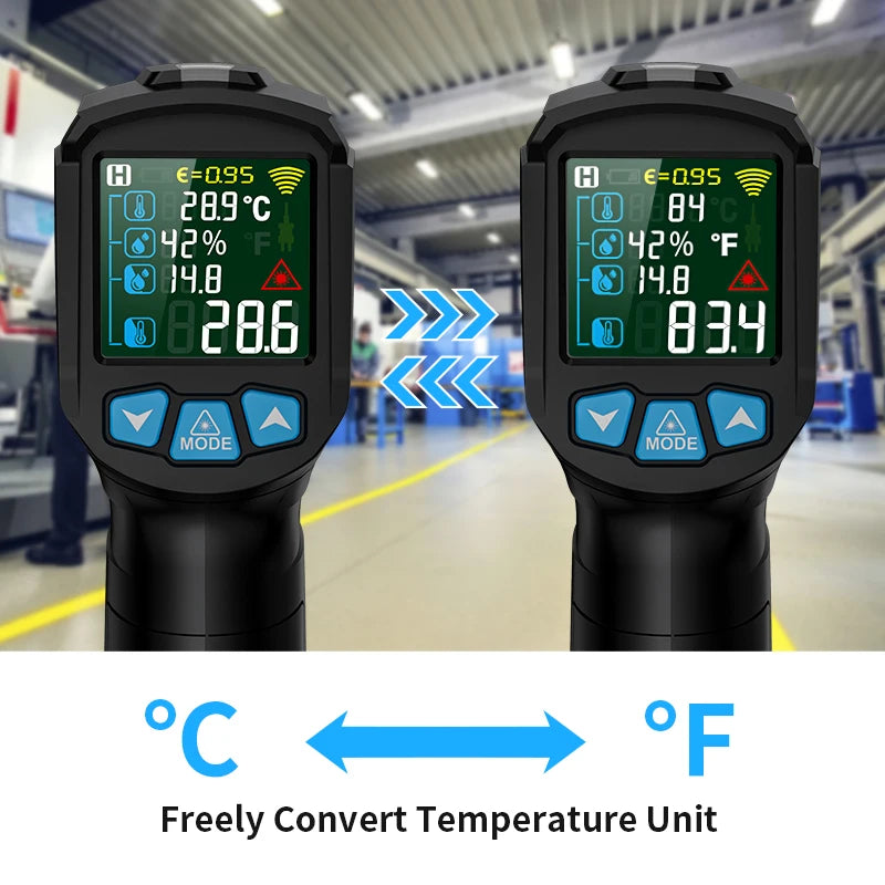 Termómetro infrarrojo digital Mestek de -50 a 800 grados, medidor de temperatura láser, pirómetro sin contacto, higrómetro, termómetro infrarrojo.