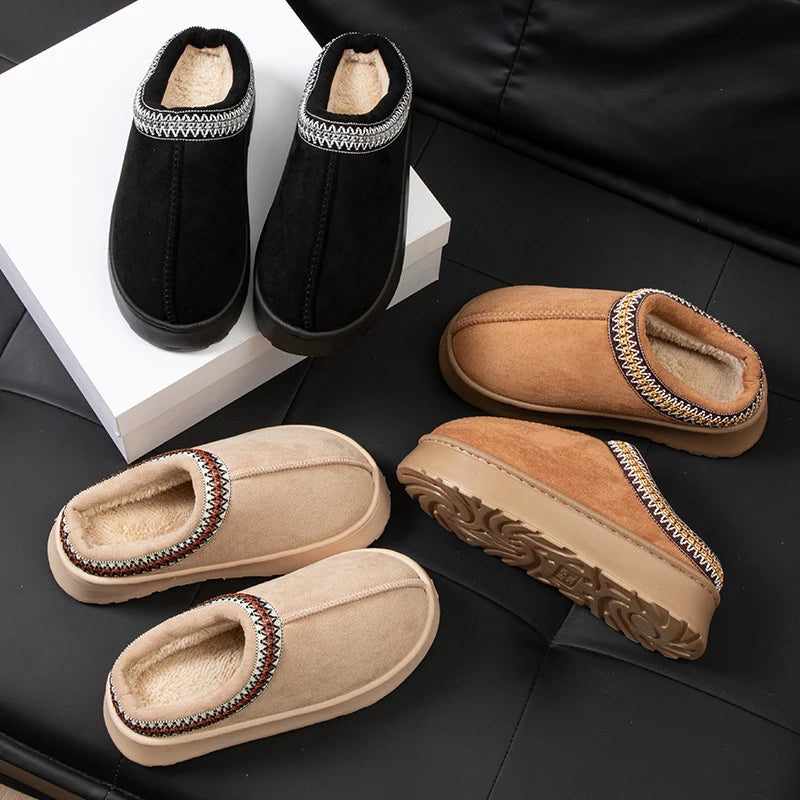 Feslishoet-chinelos antiderrapantes de pelúcia para mulheres, fundo grosso, sapatos interiores quentes, chinelos de interior e exterior, moda, inverno