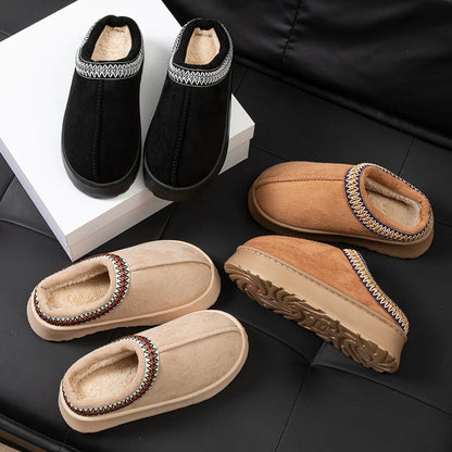 Feslishoet-chinelos antiderrapantes de pelúcia para mulheres, fundo grosso, sapatos interiores quentes, chinelos de interior e exterior, moda, inverno