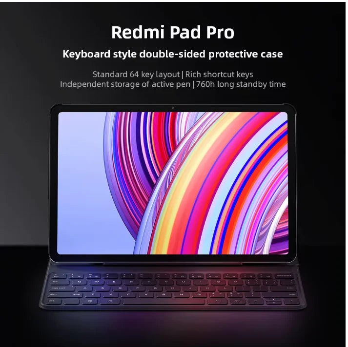 Funda con teclado original para Xiaomi Redmi Pad Pro de 64 teclas, de doble cara, de PU, protectora para Redmi Pad Pro de 12,1 pulgadas.