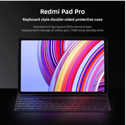 Funda con teclado original para Xiaomi Redmi Pad Pro de 64 teclas, de doble cara, de PU, protectora para Redmi Pad Pro de 12,1 pulgadas.