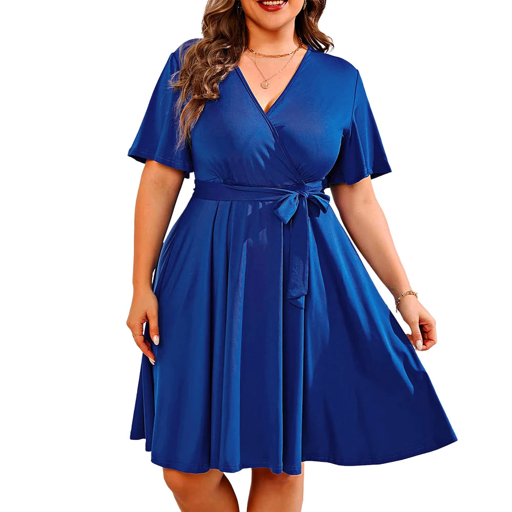 Vestido feminino monocromático slim fit de mangas curtas, roupas femininas extragrandes, plus size, grande, verão, 4XL, XXX