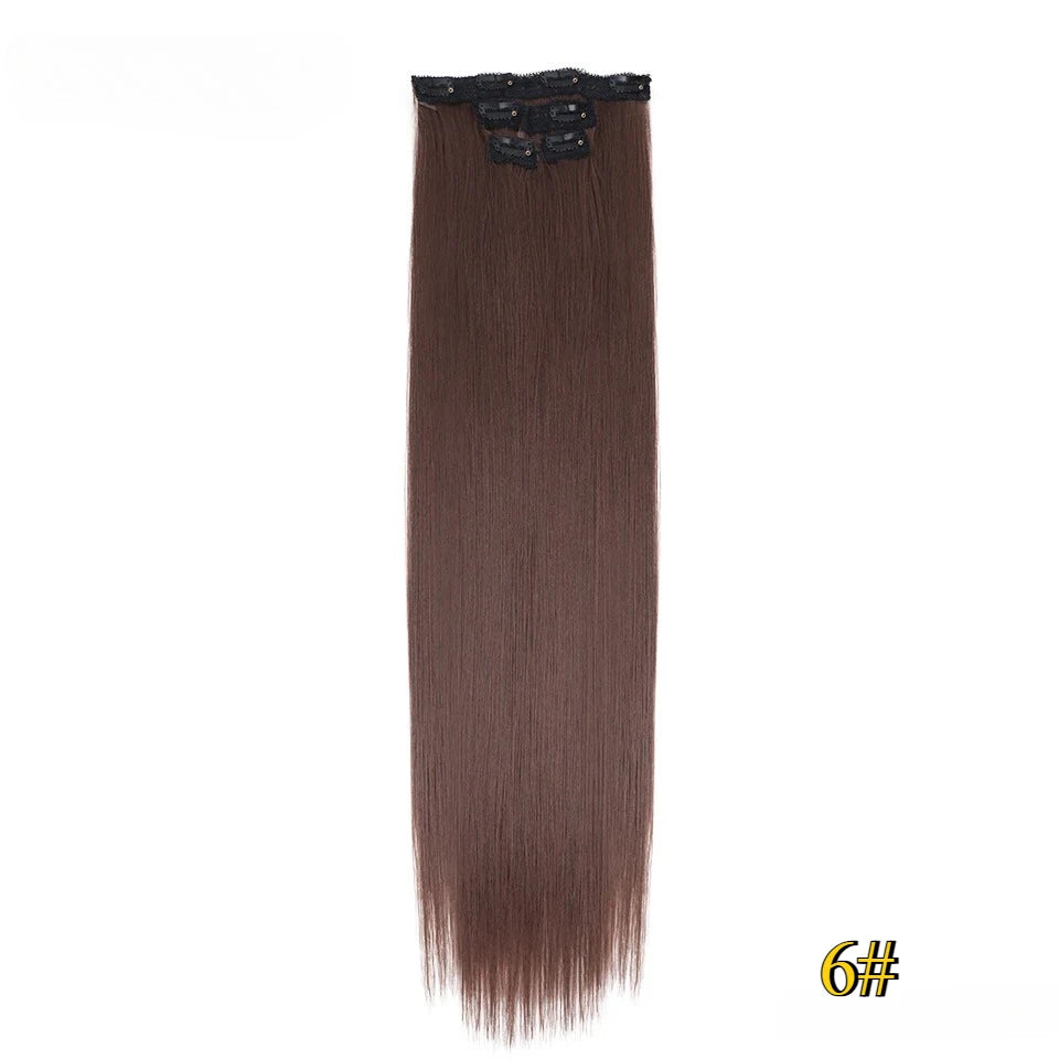 Kit 4 peças extensões de cabelo liso 60cm clip in aplique sintético ombre castanho e louro