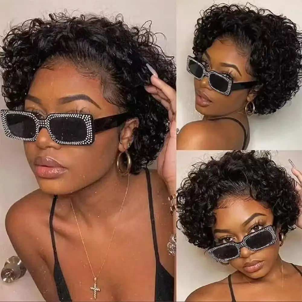 Pixie Cut Wig Short Curly Human Hair Wigs Brazilian Wig Cheap Remy Hair 13X1 Transparent Lace Wigs For Women Sale