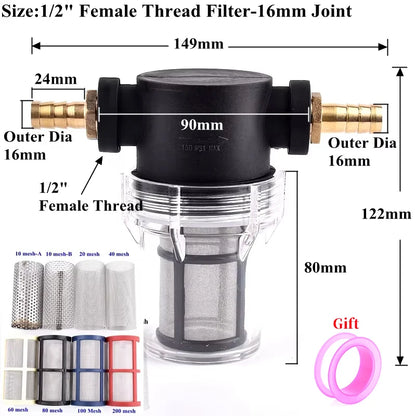 1/2" Rain Water Filter Agricultural Irrigation Garden Watering Filters Aquarium Water Tank Strainer 10~200 Mesh Copper Connector