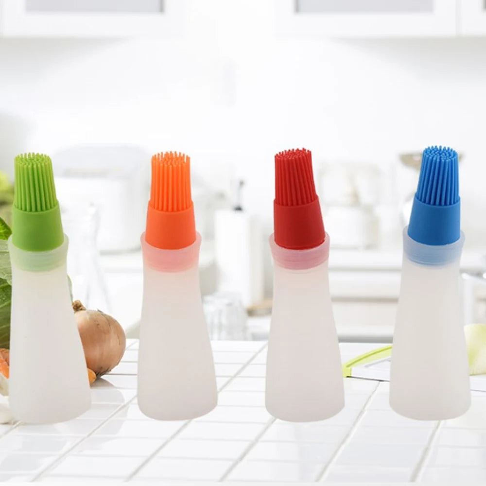 Garrafa de óleo de silicone escova dispensador de óleo garrafa com escova de churrasco resistente a altas temperaturas escova de alinhavo cozinha ferramentas para churrasco
