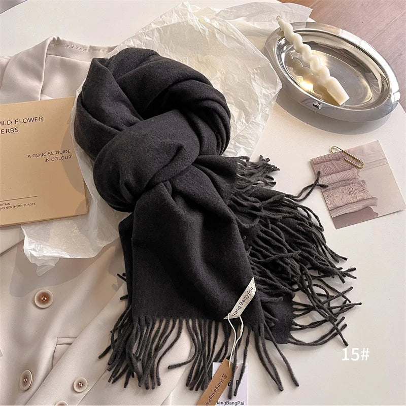 New Winer Warm Cashmere Scarf for Women Fashion Solid Thick Blanket Pashmina Shawl Wrap Female Bufanda Echarpe Foulard 2024