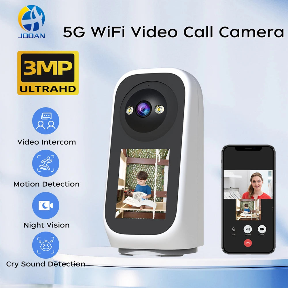 Jooan 2K 3MP PTZ ip Camera Video Call with 2.8Inch LED Screen Baby Cry Sound Detection Security camera AI tracking Baby Monitor