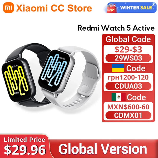 Global Version Xiaomi Redmi Watch 5 Active 2'' Display Up to 18 days of battery life 140+ workout modes Bluetooth calling 5ATM