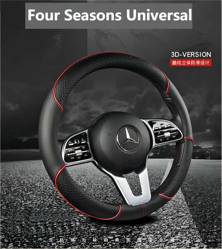 All Seasons Leather Diamond Steering Wheel Cover Universal Fit for 14 .5-15 Inch Durable Leather Cover Anti-Slip Veins Design