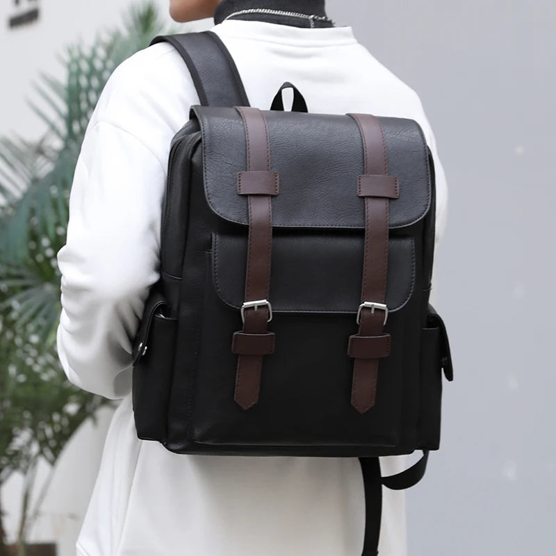 Mochila de piel sintética para hombre, mochila grande para portátil, mochila negra para adolescentes y niños, mochila marrón, 2023