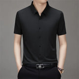Men's Business Casual Solid Color Short Sleeve Shirt Summer Fashion No Ironing Comfortable Versatile Top for Men