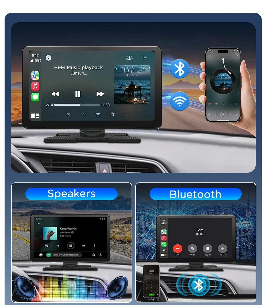 Junsun 9 inch Car DVR 4K Dash Cam Wireless Carplay for Apple Android Auto Dual Lens Video Recorder Dashboard Monitor FM BT AUX