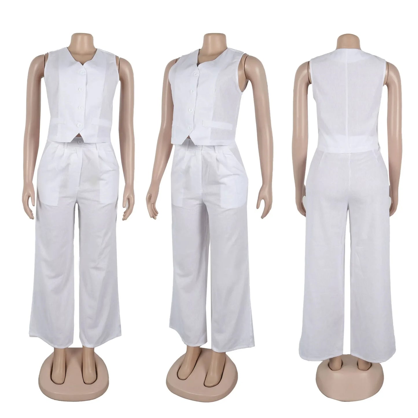 CM.YAYA Street Women's Set Sleeveless Button Fly Vest Shirt and Wide Leg Pants Elegant 2024 Fall Fashion Two 2-Piece Set Outfits