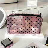 Heart-Shaped Nylon Mesh Cosmetic Bag Portable Toiletry Organizer for Women Makeup Storage