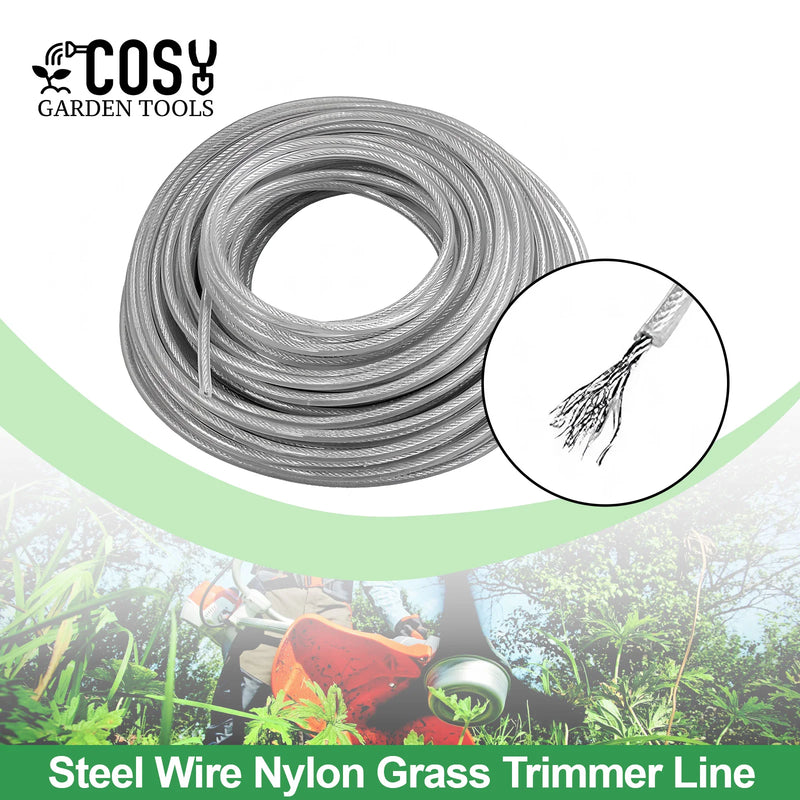 COSY 3mm Steel Wire Nylon Line Brushcutter Trimmer Rope Lawn Mower Cord Wear-resistant Sharp Replacement Garden Tool Accessory