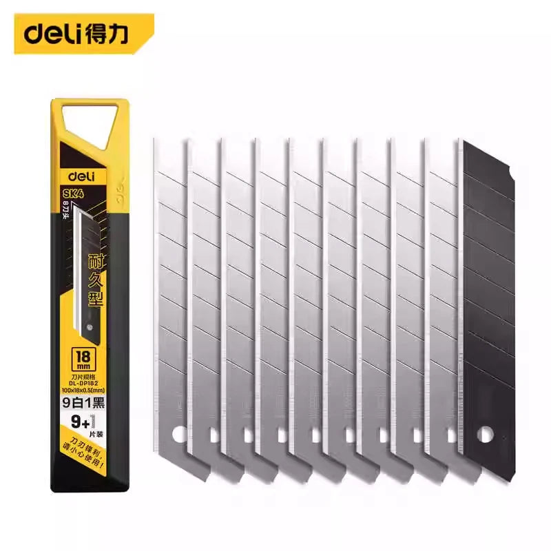 Deli 10pcs/box Knife Blade 9mm 18mm SK5 Metal Blades for Home School Supplies Art Craft Paper Box Cutting Utility Knife Tool