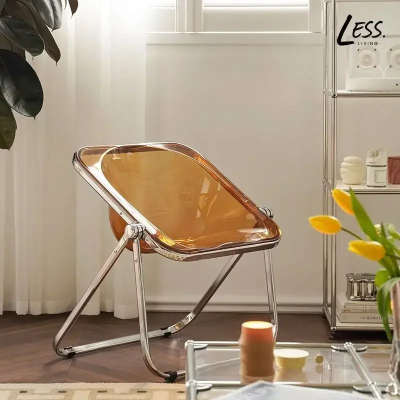 Plastic Dining Chair Acrylic Transparent Folding Office Metal Leg Small Stackable Chairs Green Chair Restaurant Furniture