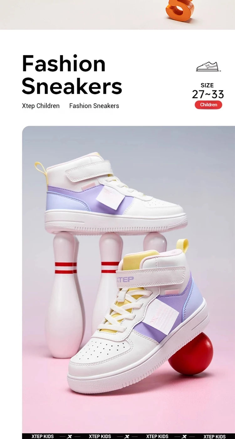Xtep Kid's Skateboarding Shoes 2025 Spring Unisex Leather Fashion Casual Running Comfortable High-top Sneakers 676316319305