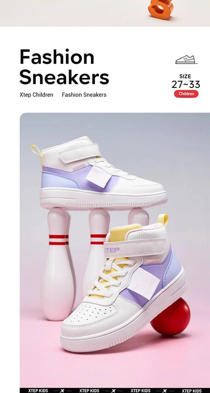 Xtep Kid's Skateboarding Shoes 2025 Spring Unisex Leather Fashion Casual Running Comfortable High-top Sneakers 676316319305
