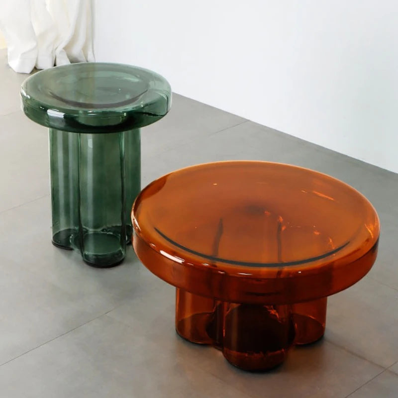 Artistic Glass Coffee Tables, Creative Design End Tables for Living Room , Stylish Accent Tea Table with Various Sizes & Colors