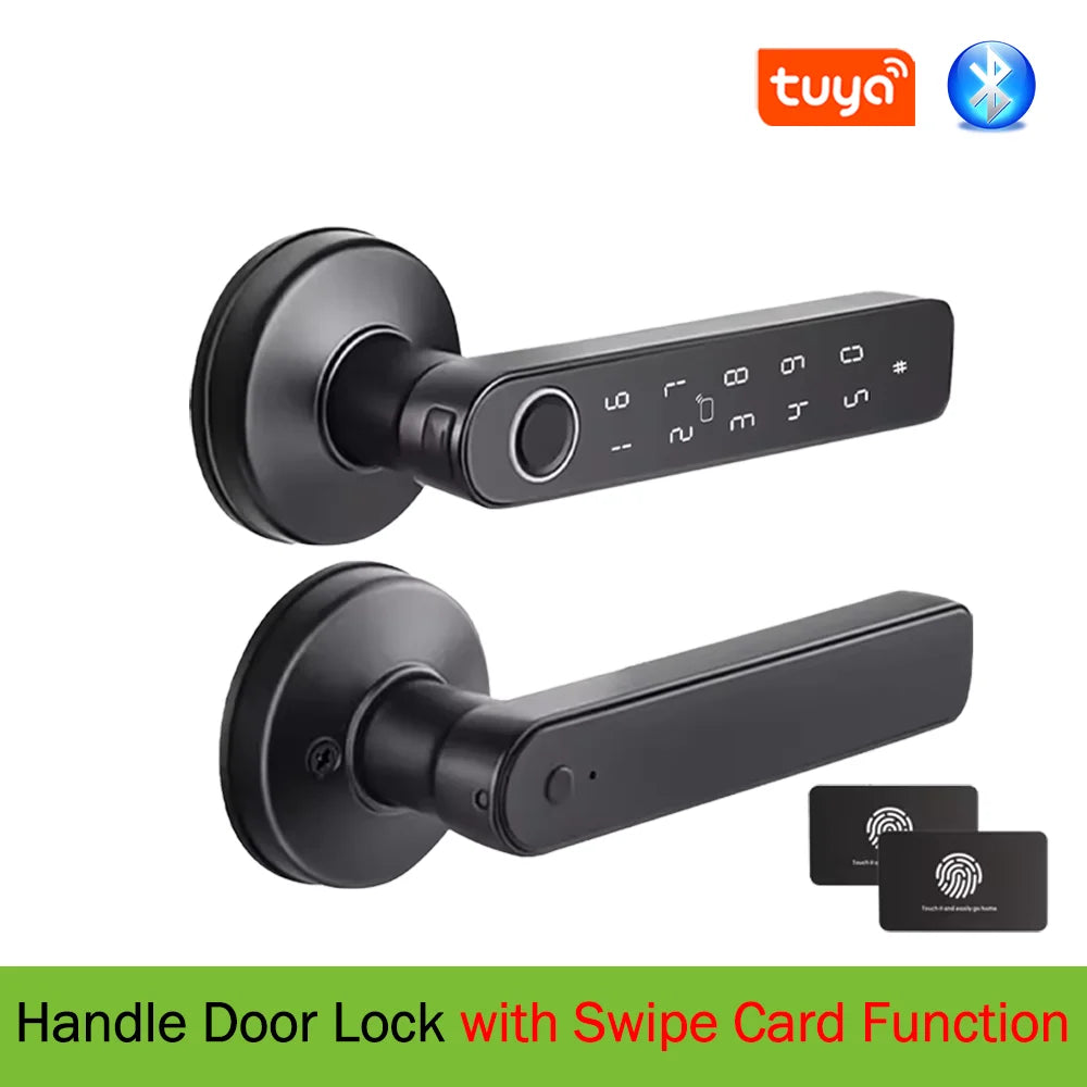 Tuya App Bluetooth Smart Fingerprint Door Lock Password Mechanical Key NFC Unlocking For Wooden Door Handle Lock IP54 Rainproof