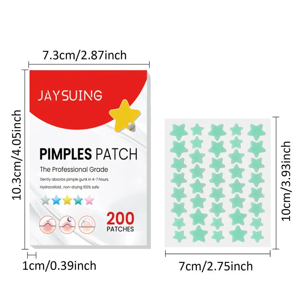 200pcs Colorful Star-Shaped Hydrocolloid Invisible Pimple Patches For Face, Cute Zit Cover Stickers Skin Care